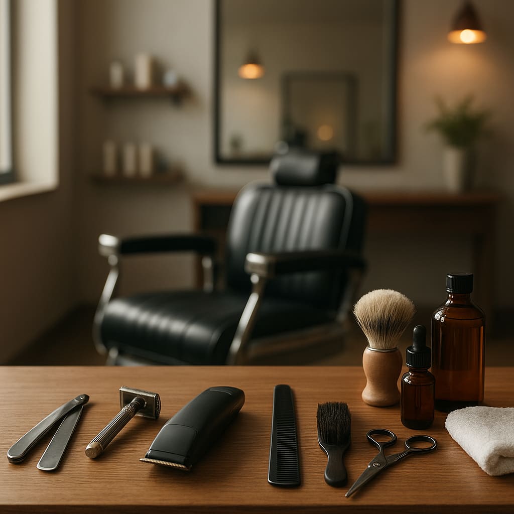 Barber-Stuhl und Werkzeuge im modernen Barbershop